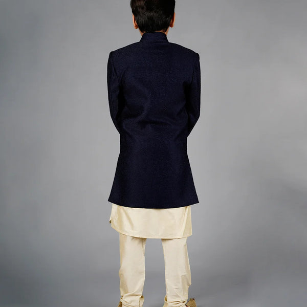back view of navy blue sherwani for boys