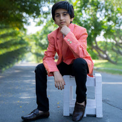formal striped peach blazer set for boys 