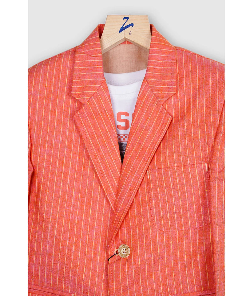 party wear striped peach blazer set for boys 