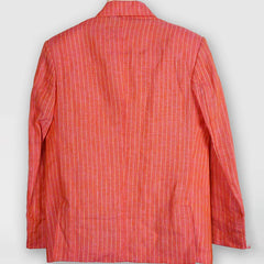 back view of striped peach blazer set for boys 