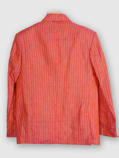 back view of striped peach blazer set for boys 
