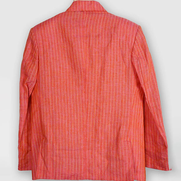 back view of striped peach blazer set for boys 