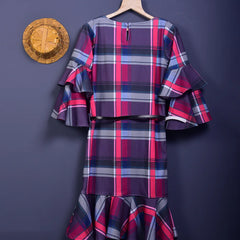 back view of checked dress for girls 