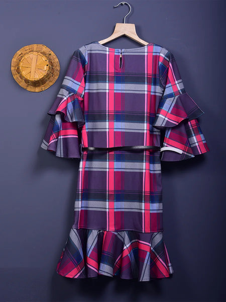 back view of checked dress for girls 