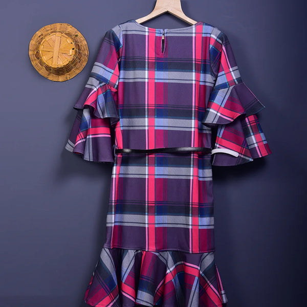 back view of checked dress for girls 