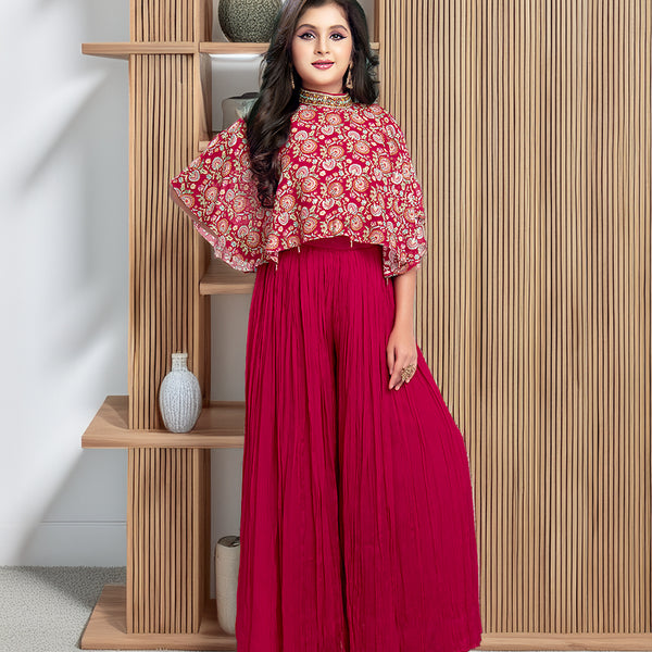 Designer Maroon Palazzo Suit with Kaftan Blouse – Jaipur Ethnic Party Wear