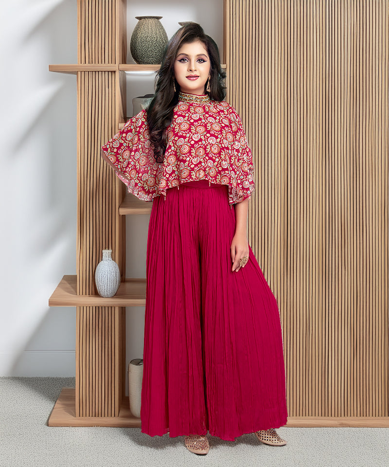 Designer Maroon Palazzo Suit with Kaftan Blouse – Jaipur Ethnic Party Wear