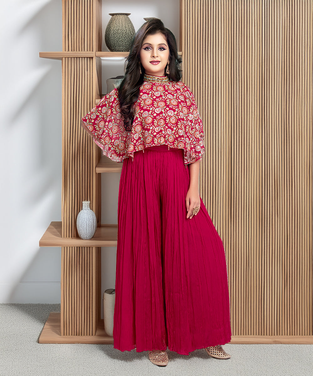 Designer Maroon Palazzo Suit with Kaftan Blouse – Jaipur Ethnic Party Wear