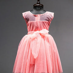 back view of peach frock for baby girls 