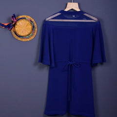 back view of floral royal blue dress for girls 