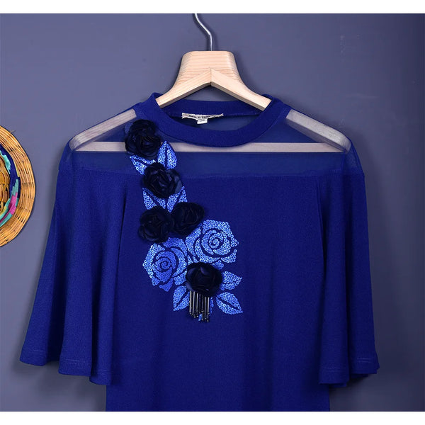 casual wear floral royal blue dress for girls 