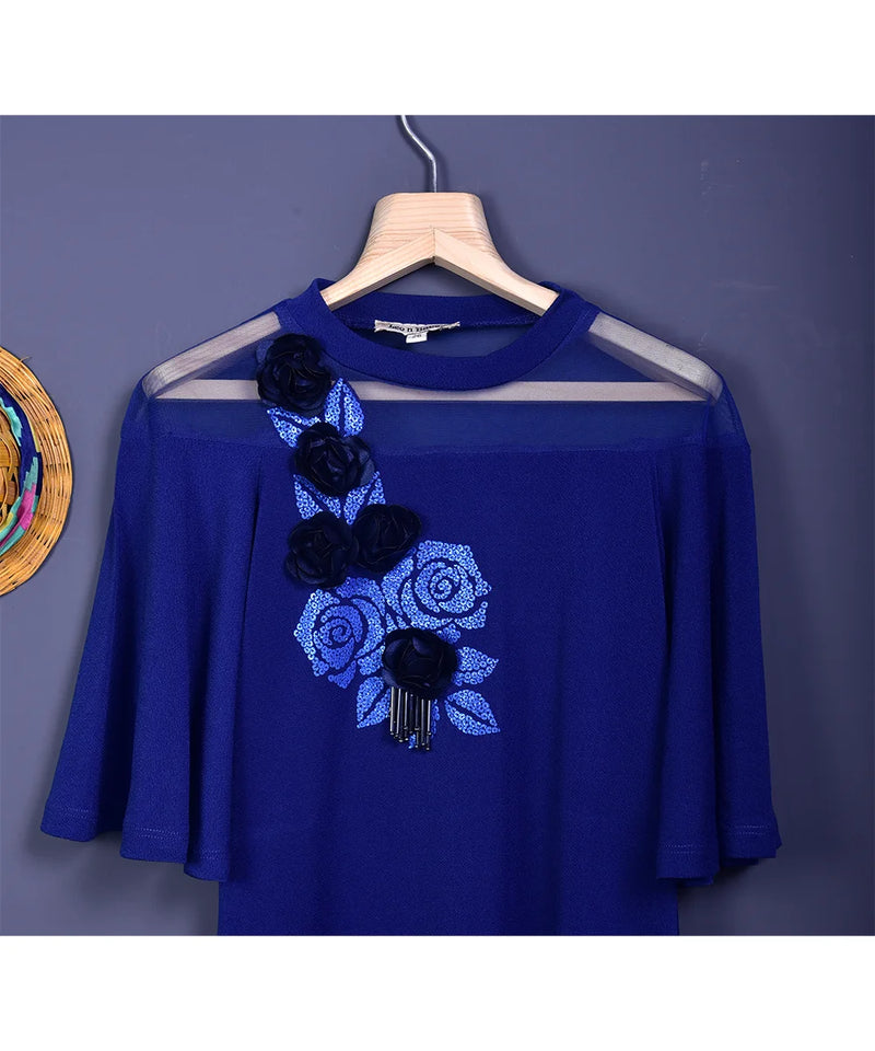 casual wear floral royal blue dress for girls 