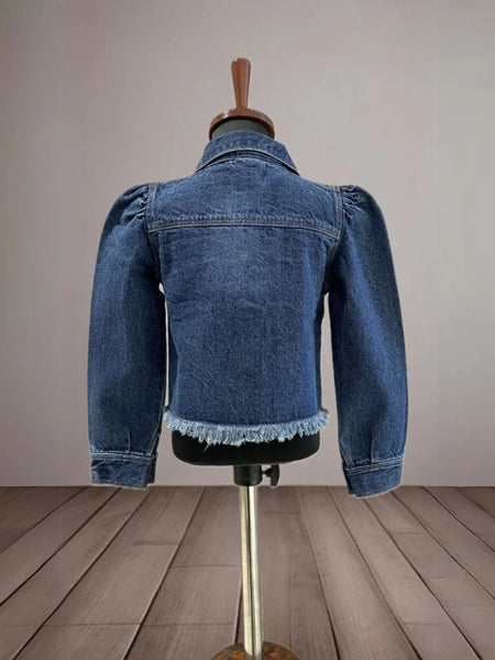 Blue Shaded Denim Jacket for Little Girls