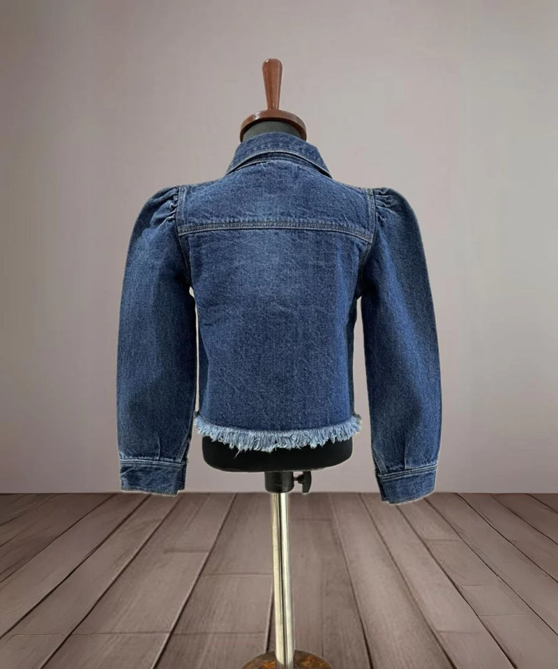Blue Shaded Denim Jacket for Little Girls
