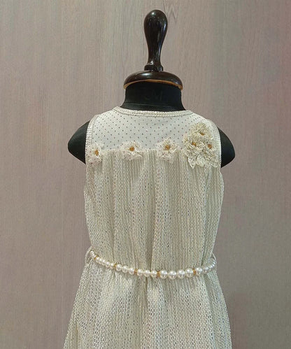 White Colored Dress with a Pearl Belt for Party