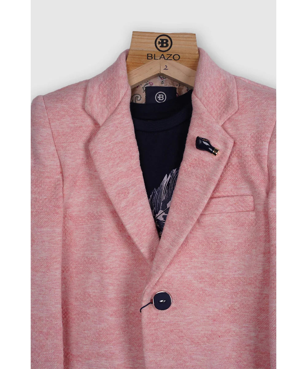 Self-Textured Pink Color Blazer with T-Shirt