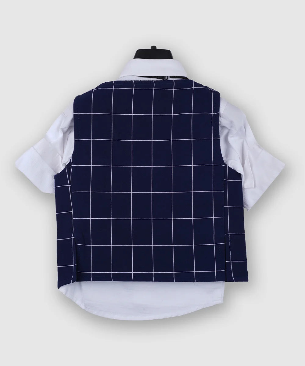 Blue Checked Waist Coat Set for Party for Boys