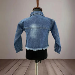 back view of blue denim jacket for baby girl