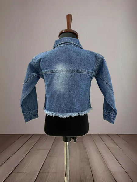 back view of blue denim jacket for baby girl