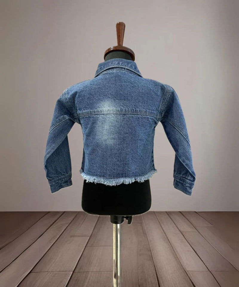 back view of blue denim jacket for baby girl