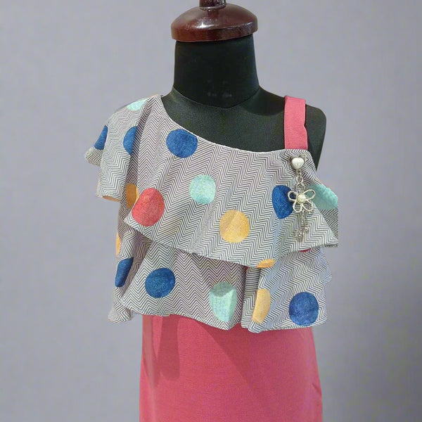 casual wear one shoulder pink dress for girls 