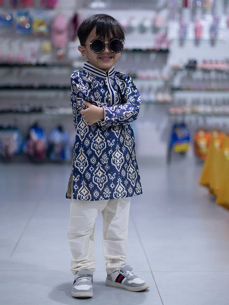 wedding wear indigo printed kurta set for boys 