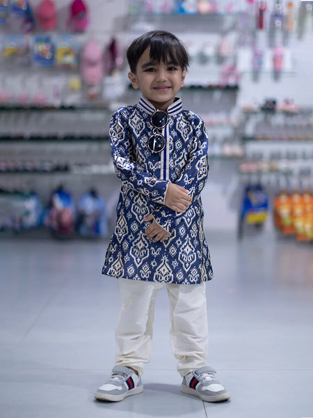 Ethnic wear printed blue kurta set for boys
