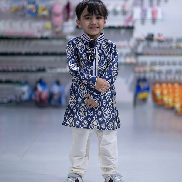 Ethnic wear printed blue kurta set for boys