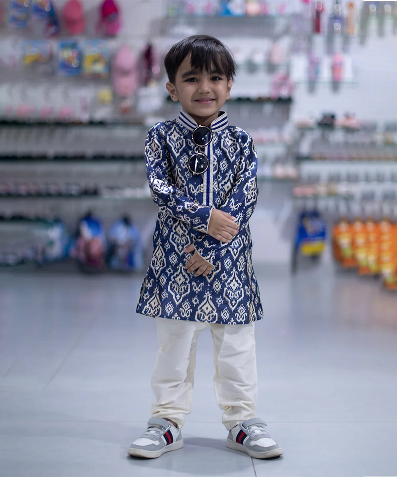 Ethnic wear printed blue kurta set for boys