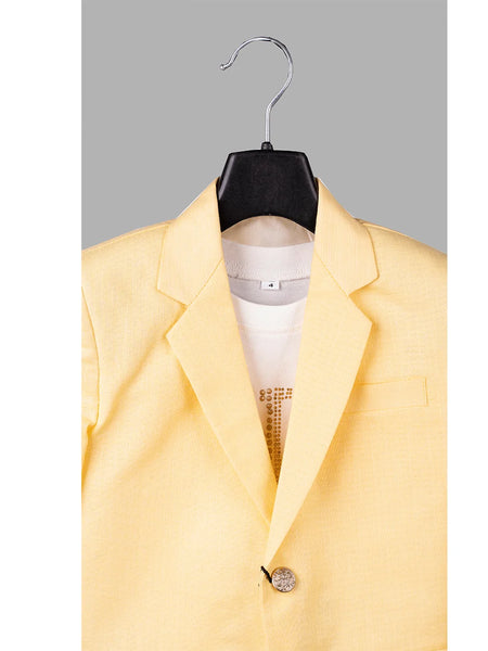formal & party wear yellow blazer paired with white t-shirt underneath for boys 