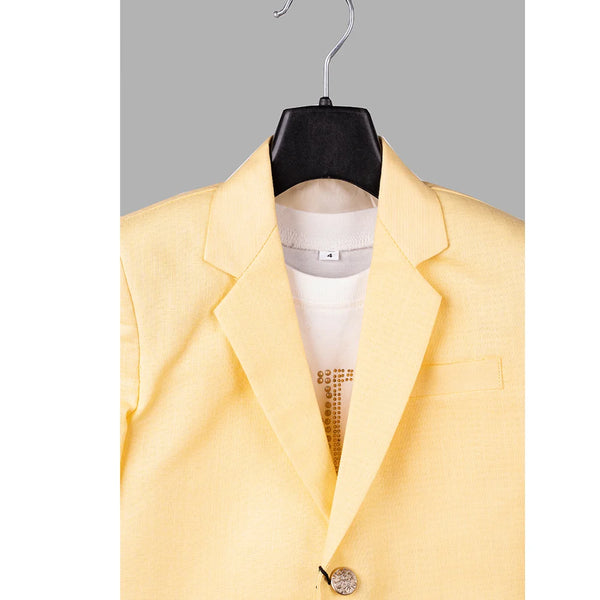 formal & party wear yellow blazer paired with white t-shirt underneath for boys 