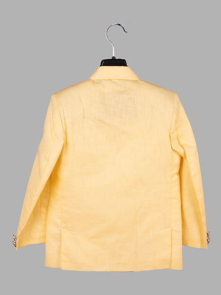 back view of yellow blazer set for boys 