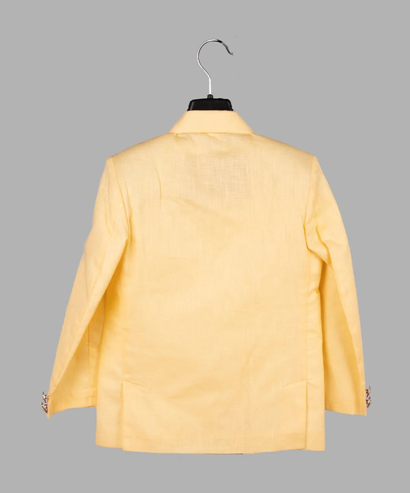 back view of yellow blazer set for boys 