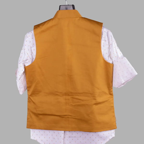 back view of gold waist coat suit set for boys 