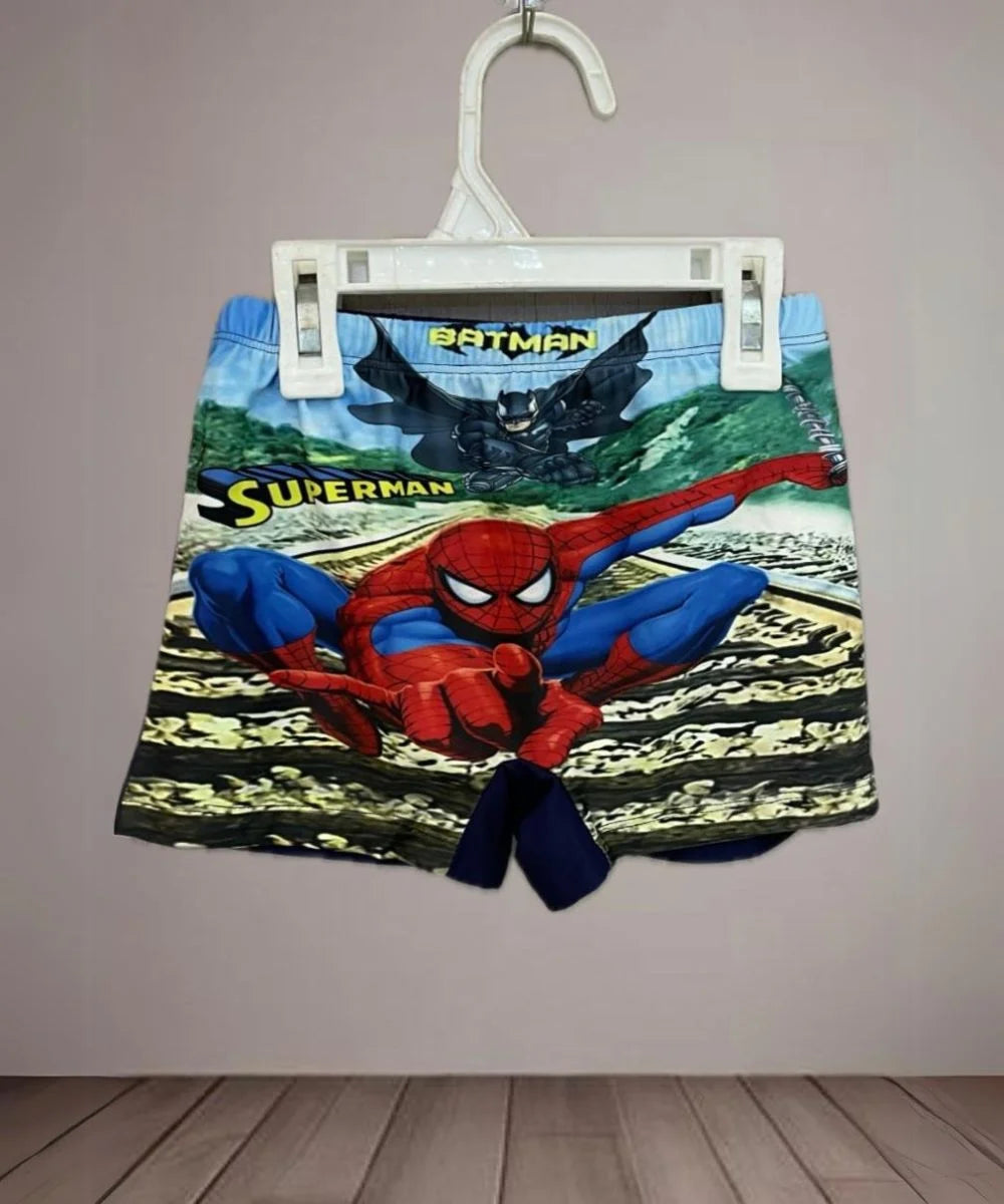  This Multi-Colored outfit Consists of spider-man printed shorts for kids pool party.