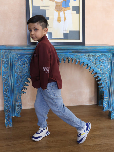 party wear maroon blazer set for boys