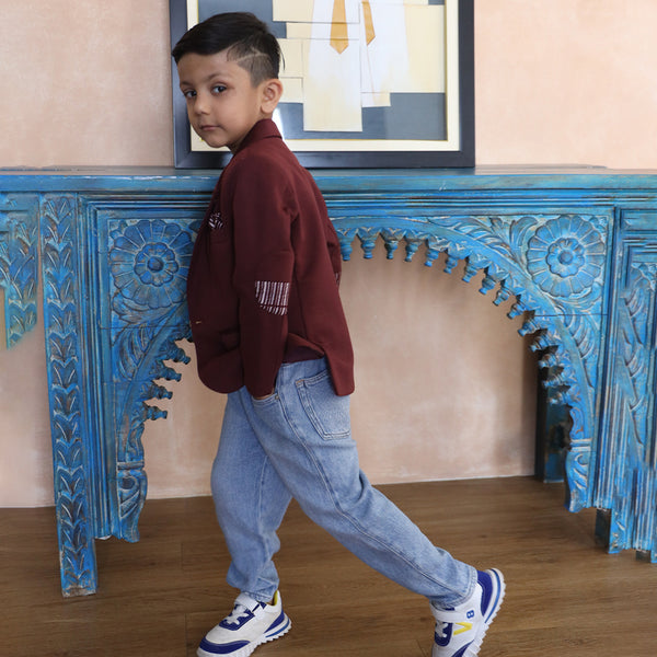 party wear maroon blazer set for boys