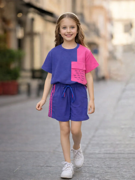 Young girl wearing a colorful outfit on a city street