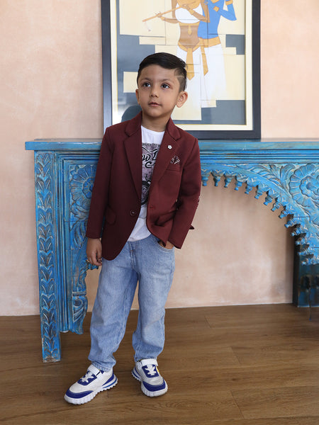 wedding wear maroon blazer set for boys