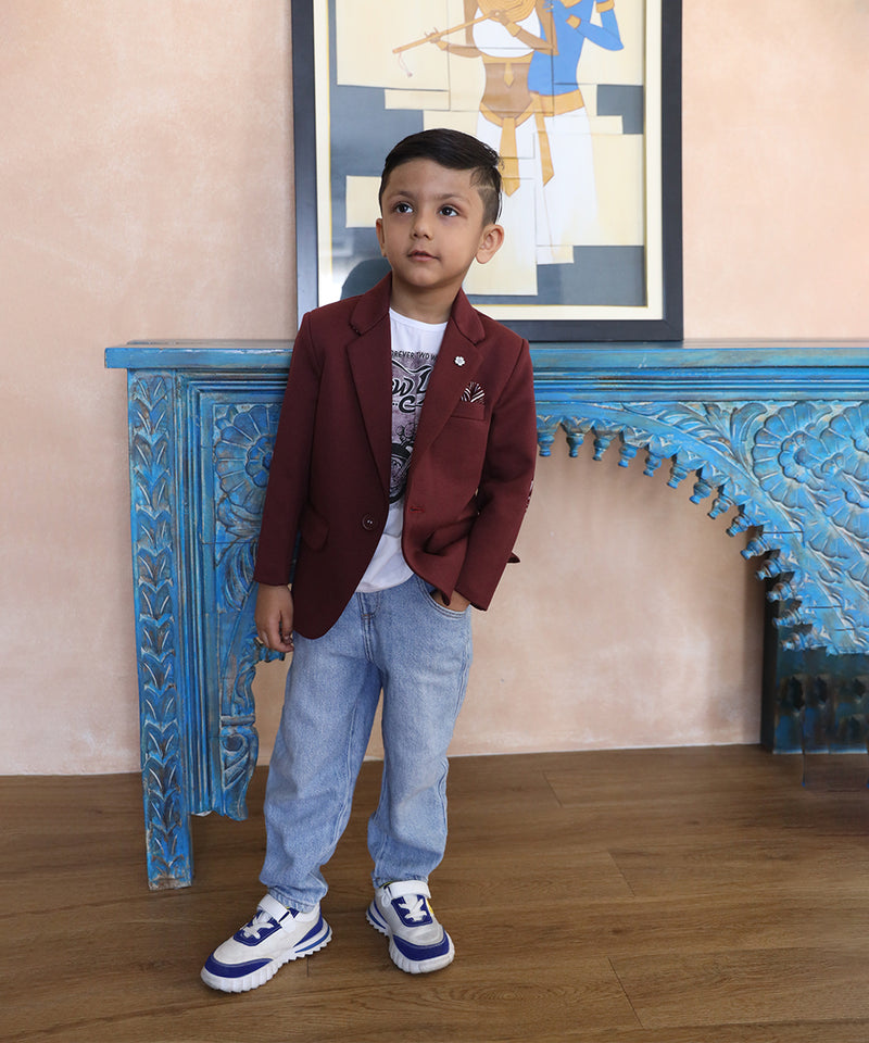 wedding wear maroon blazer set for boys