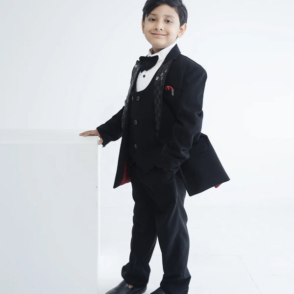 wedding & party wear black shimmering coat suit set for boys 