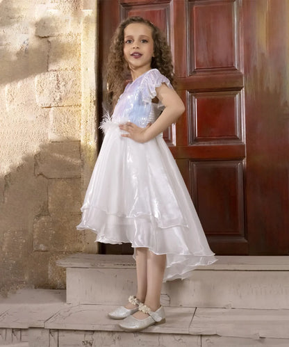 Pearl White Coloured Party Wear Frock for Girls