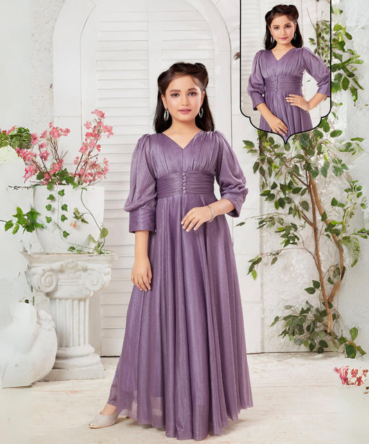 Pre-Order: Purple Colored Shimmer Gown For Kid Girl