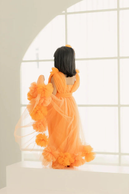 Pre Order: Orange Coloured Flowing Gown for Girls