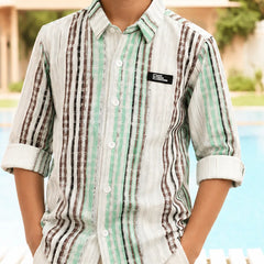 Boys Smart Casual Green Stripe Shirt