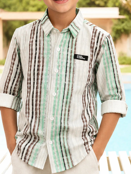 Boys Smart Casual Green Stripe Shirt