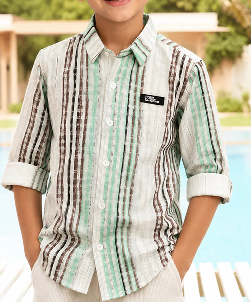 Boys Smart Casual Green Stripe Shirt