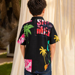 Boys Palm Tree Print Half Sleeve Shirt