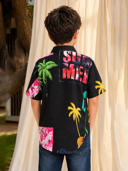Boys Palm Tree Print Half Sleeve Shirt