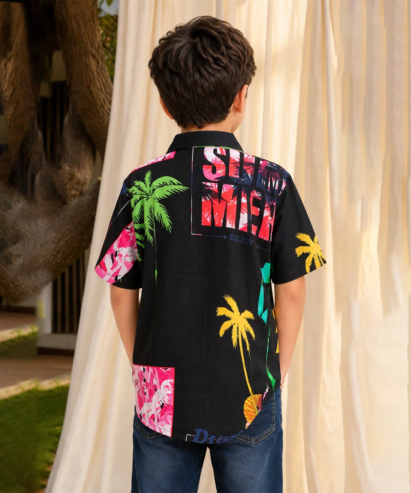 Boys Palm Tree Print Half Sleeve Shirt